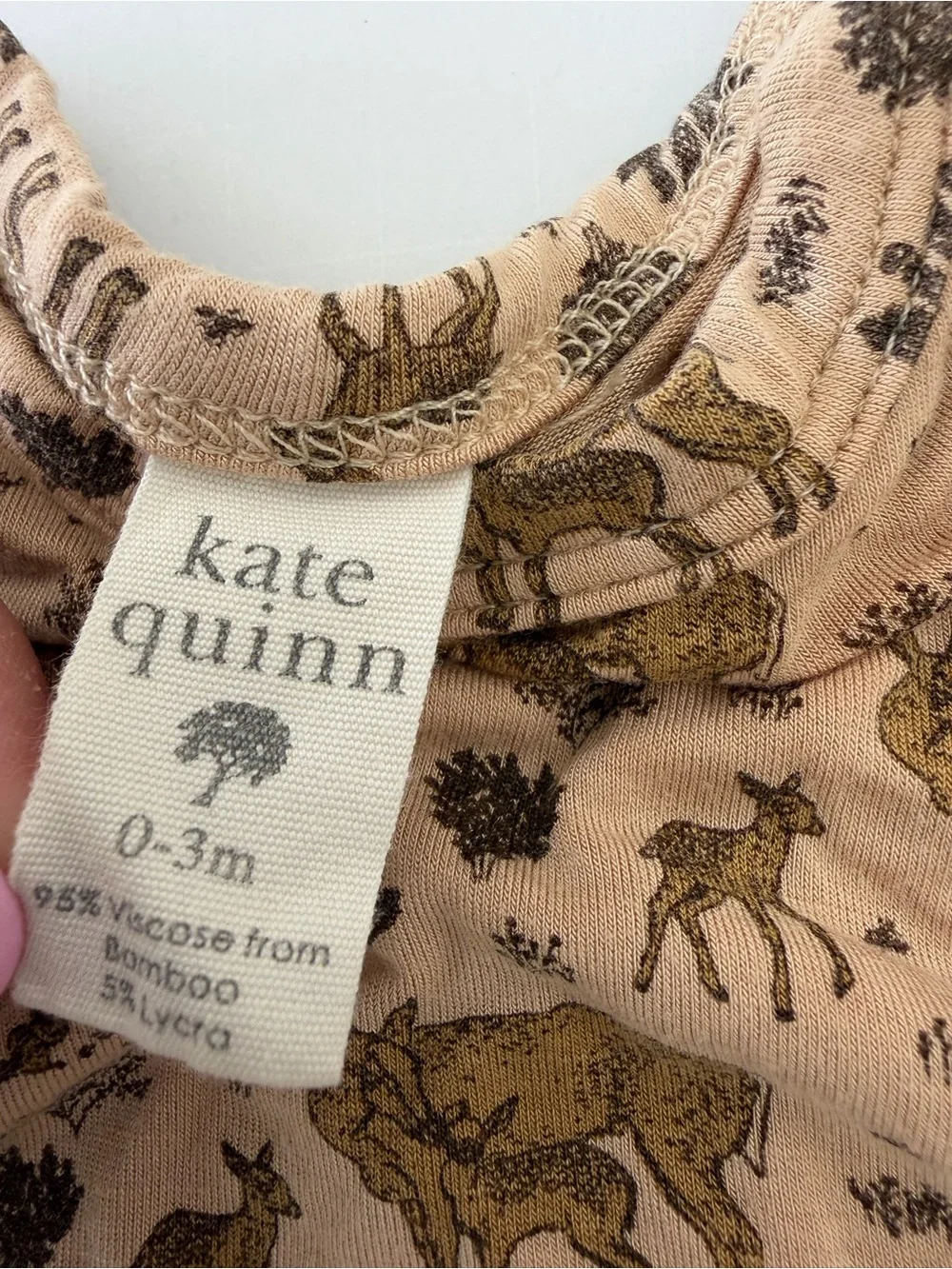 Kate Quinn Long Sleeve Infant Bodysuit with Deer Print Size 0-3 Months Bamboo